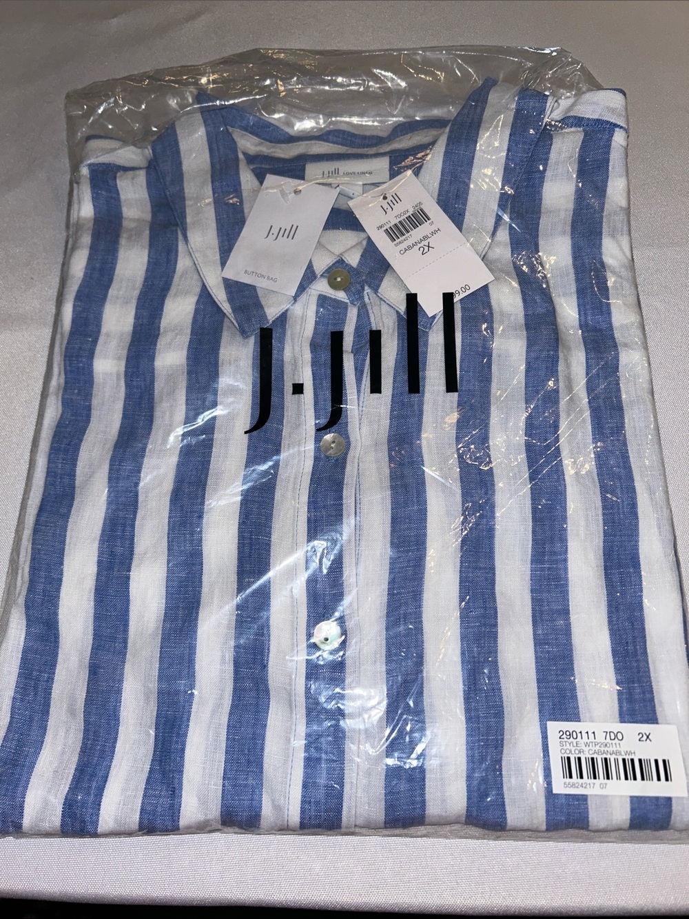 J. Jill Blue & White Long Sleeve Button-Down Linen Shirt Sz 2X NWT Reg $99